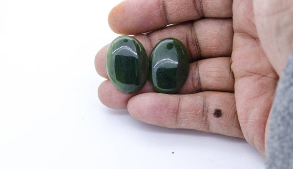 Natural Jade Oval Cab pair, Green, 18 x 14 mm appx. package of 2 pcs. Best Quality. Creative.