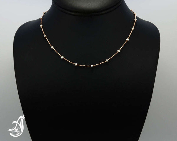 Rose & White Sterling Silver Bead Station Necklace, Italian Chain