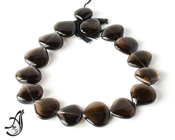 Natural Smokey Quartz Beads, Smooth 16 - 20mm Heart Smokey Quartz Beaded Jewelry, Loose 100% Genuine Quartz Bead Strand ( Code- V )