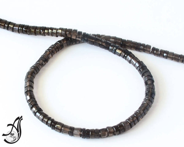 Smokey Quartz Beads, Natural Quartz Bead, 5mm Heishi Beads Necklace, Brown Gemstone For Jewelry Making (code- E.CC )