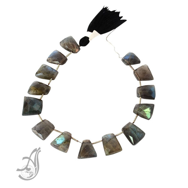 Labradorite Faceted Tie shape 13x15 mm Exceptional 10 inch appx. Length, side drill , One of a kind style & creative.