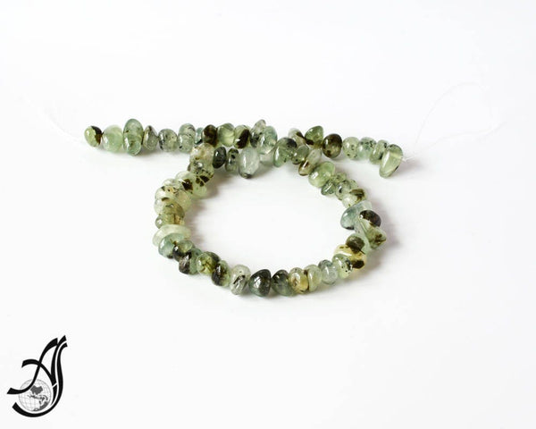 Prehnite Chips 10 mm appx, Unusal 100% natural, creative patern of Dark green blackish flakes inside.self designs.