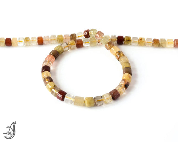 Natural Rutilated Quartz Beads, Barrel Smooth Quartz Bead, 8x7mm Multi Color Crystal Quartz Bead Necklace, 15 Inch Strand Quartz Beads