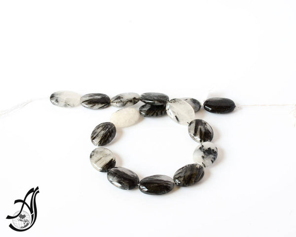 Tourmalinated Quartz Oval Plain 18x24mm, Black & white, Best Quality, AAA Quality 15 inch full strand, 100% natural Calibrated.