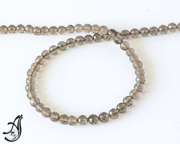 6mm Smoky Quartz Beads, round cut quartz crystal bead, Green Quartz Gemstone Bead Necklace For Woman, 15 Inch Strand Bead ( code- V.CC)