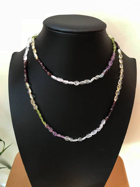 Multi stone-citrine,iolite,garnet, Amethyst,peridot, white quartz Necklace 38 Inch Larita-,Wear Over the head, Can be doubled,Neck or wrist