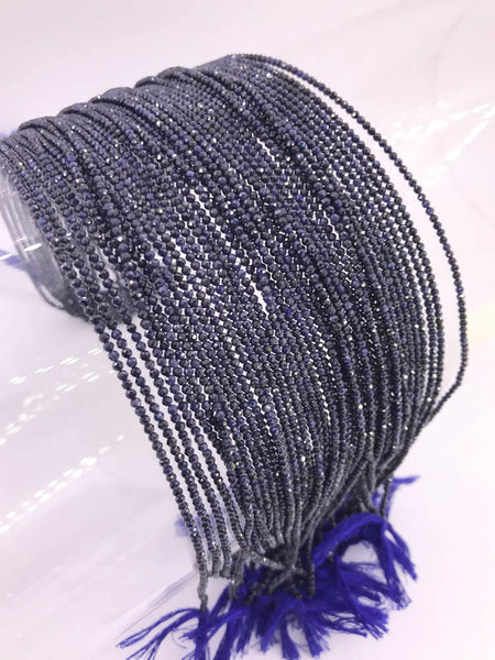 1mm Blue Sapphire Beads, Faceted Sapphire Beaded Necklace, September Birthstone, Blue Gemstone, 13 Inch Strand Bead