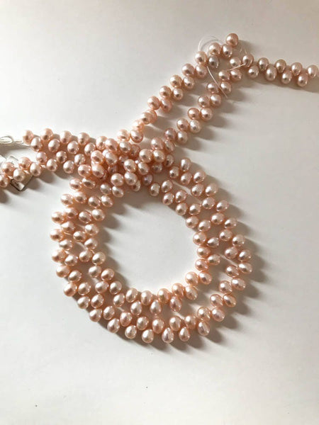 Natural freshwater Pearl, peach color Briolette 7x6 mm Appx. 16 inch