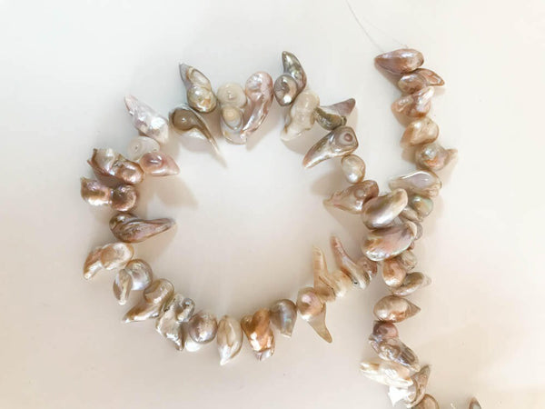 Natural Fresh water IRREGULAR/ FANCY Shape Pearl, White, Gray color , 10x16mm appx., 16 inch, fine luster , Beautiful & Creative ( RC) )