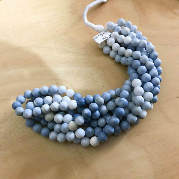 8mm Smooth Opal Bead, Natural Blue & White Opal Bead Necklace, Loose Round Opal For Jewelry Making, 16 Inch Strand Opal Bead