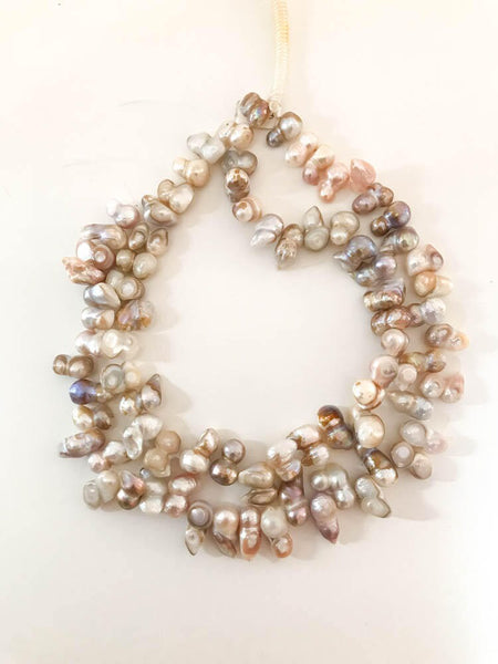 Natural Fresh water IRREGULAR/ FANCY Shape Pearl, white Cream , 10x15mm appx., 16 inch, fine luster , Beautiful & Creative ( RC) )