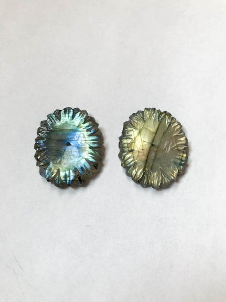 Natural Labradorite Carving, 30X37MM Oval Shape Labradorite Pair For Earring, Multi Fire Labradorite, Gift For Women