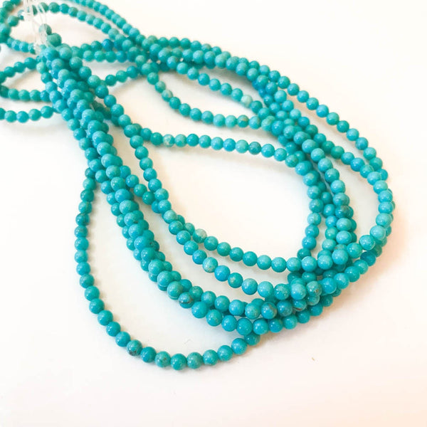 100% Natural Turquoise Beads, 2.7mm Turquoise Bead Necklace, Smooth Blue Turquoise For Jewelry Making, Gift For Women,15 Inch Strand (#967)