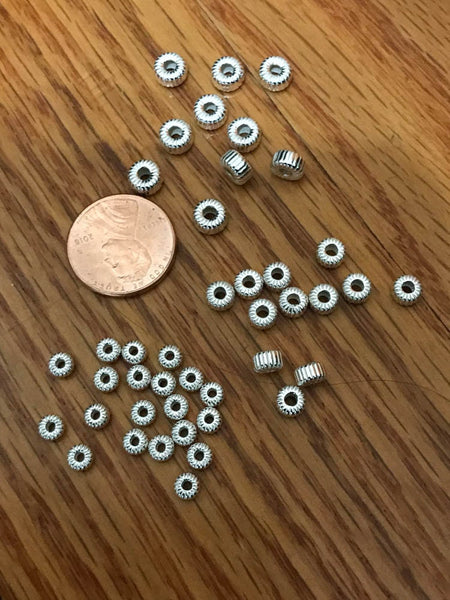 Sterling Silver Corrugated Ronels Beads, Very creative spacers, 3 to 6 MM , (CR6)