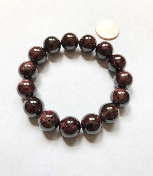 Natural AAA Garnet Bracelet , 13 mm Cabochon Bracelet, Garnet Bracelet For Women & Men, Round Garnet Bracelet, Gift For Women/Men