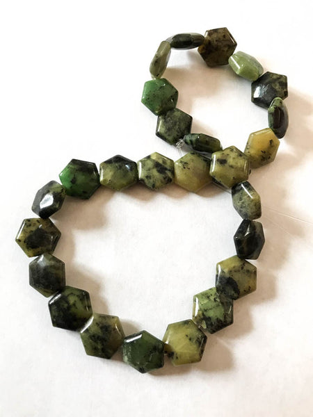 Jade Canada 16x14mm appx. Plain xegonal fancy ,Green, very creative,one of a kind. (#944 )