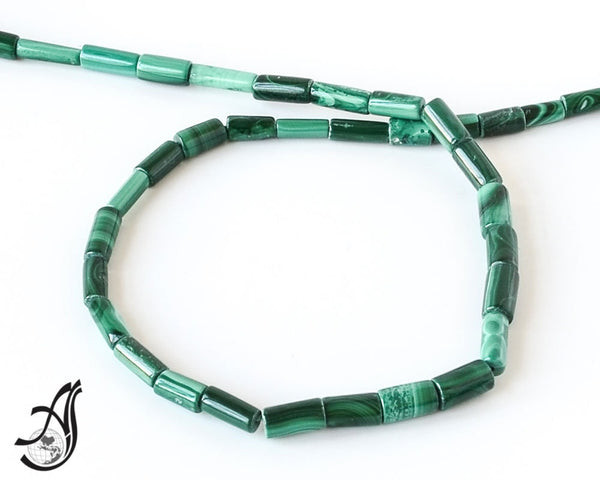 Natural Malachite Tube plain 14x4.5 mm, green, very creative, one of a kind.(#632)