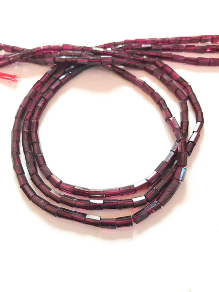 Rhodolite Garnet Bead Necklace, 3.7 To 6mm Garnet Bead, Tube Shape Garnet, Faceted Garnet Bead, Gift For Women,14 Inch Strand Bead