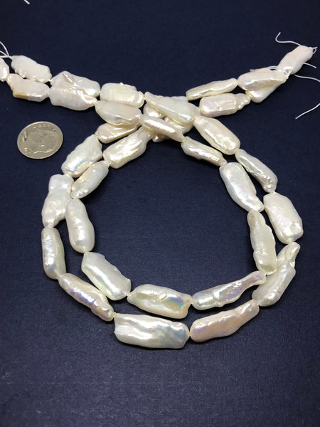 Natural Fresh water Pearl, white, Long, straight dril l8x18 to9x20 mm appx. 16 inch, fine luster , Beautiful & Creative ( 00023 )