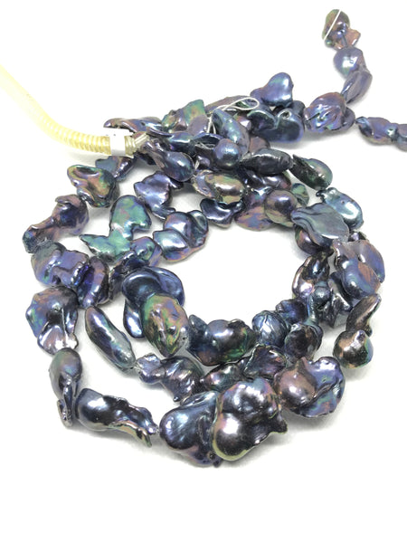 Natural Black Fresh water Freeform/ FANCY Shape Pearl,Gray color , 16 inch, fine luster , Beautiful & Creative ( 00024) )