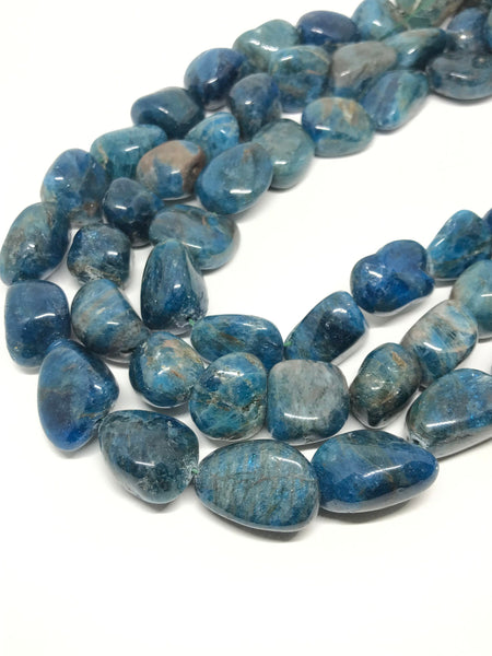 Apatite Tumble Bead Necklace, Smooth Blue Apatite Cabochons Rough For Jewelry, 16x21mm To 18x25mm Blue Apatite Gemstone Bead Strand # 1046