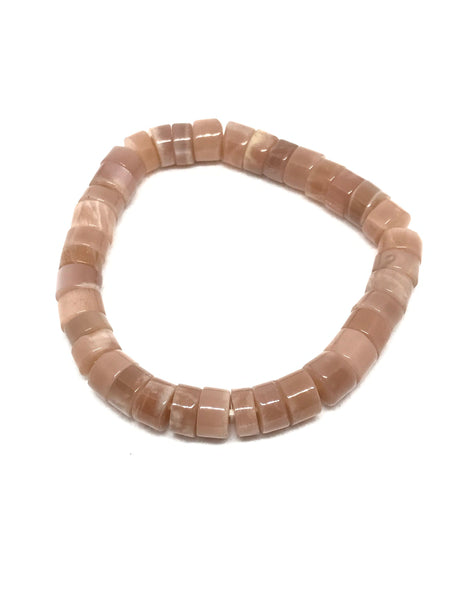 Peach Moonstone Faceted Round 8.5mm, Streach Bracelet,Peech color, AAA Fine quality, Very creative.( JB-0074)