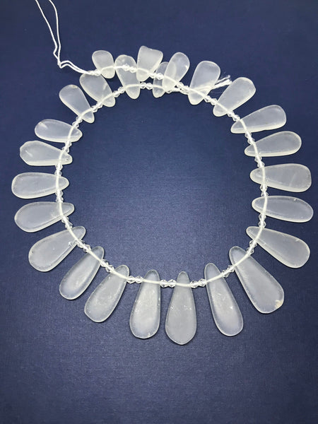 White Quartz Pear Cabochons Bead, 12x27mm To 15x33mm Flat Briolette Smooth Natural Quartz Bead Necklace, Loose Quartz Bead Strand ( 1091)