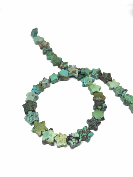 Turquoise Star Plain 11-12 mm appx Unusual., 100% Natural earth mined, 16 inch, very creative for various designs.Exceptional (# 1104)