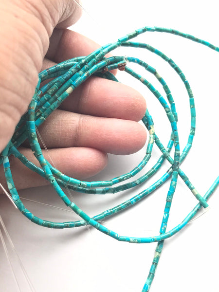 Beautiful Natural Turquoise Beads, Tube/Barrel 2.4mm Green Turquoise December Gemstone For Jewelry Making, 16 Inch Turquoise Bead Strand