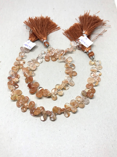 Natural Sunstone Bead, Teardrop Sunstone Bead Necklace, 6.3x8.5 to6.9x10.5 mm Gemstone Bead, 8 Inch Strand(#1194)
