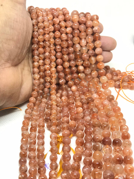 6/7/8mm Sunstone Round Bead Necklace, 100% Natural Sunstone Cabochons Beads, Smooth Sunstone Beads, 16 Inch Strand Bead For Jewelry (#1156)