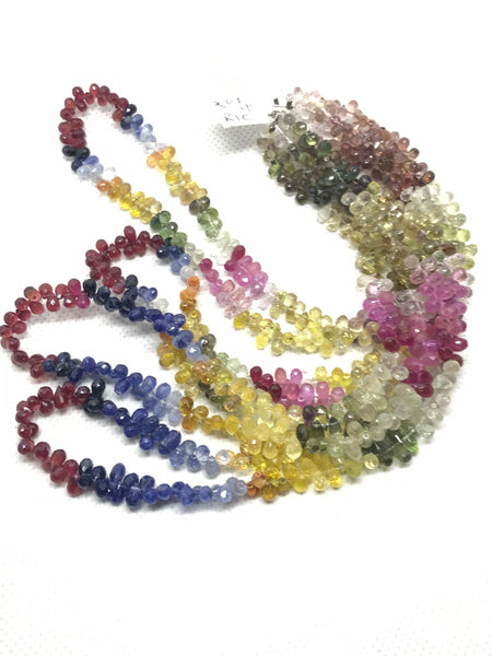 Multi Color Sapphire Beads, Beautiful Sapphire Necklace For Women, 3X5MM, 100% Natural Muti Color Gemstone, September Birthstone (#1206)