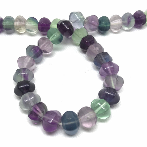 Natural Fluorite Beads, 12.5mm Fancy Shape Rainbow Fluorite Bead Necklace, Multi Color Large Fluorite Gemstone 16 Inch Strand Beads (#1239)