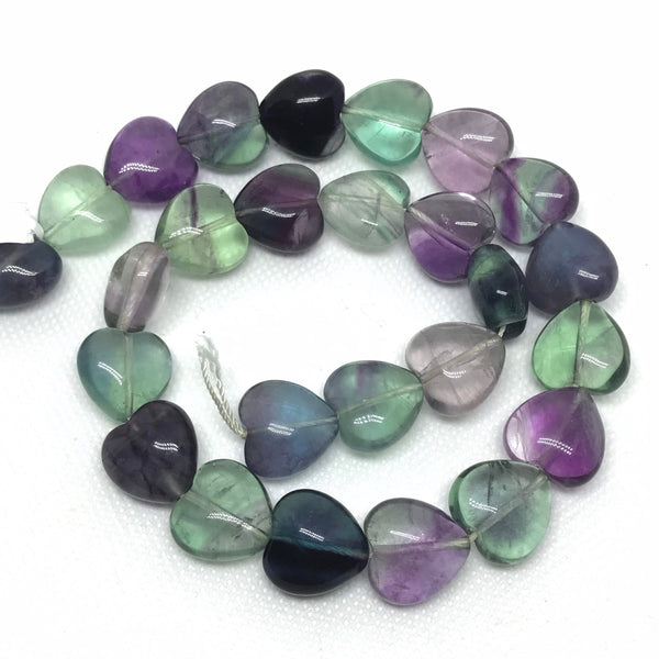 Rainbow Fluorite Heart shape 16x16 mm, Multi color,Green,purple,Blue,Creative for designer,16 inch (#1243)