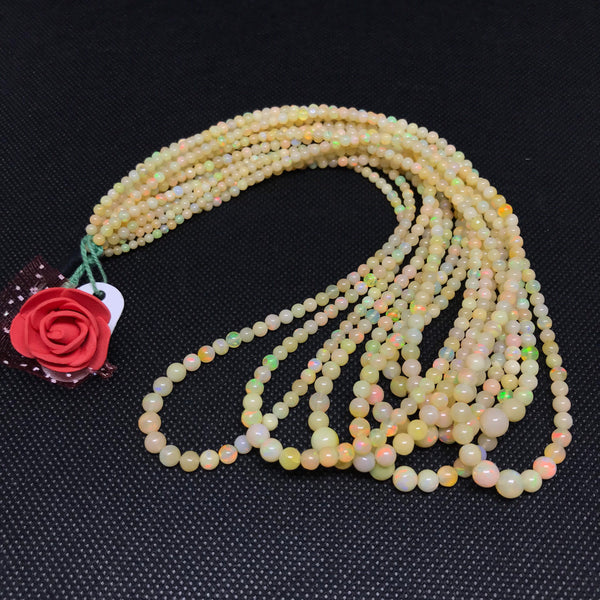 AAA Natural White Ethiopian Opal, 3 - 6.4mm Round Opal Bead Necklace,Multi Fire Smooth Opal Gemstone Bead,16 Inch Opal Beads Strand (#1262)