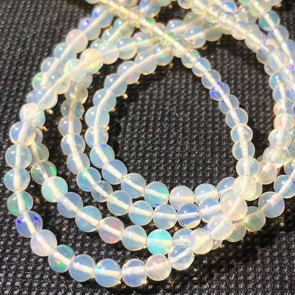 Natural White Ethiopian Opal Beads, 3 - 5mm Smooth Opal Bead Necklace, Rainbow Fire Opal For Jewelry Making, Brilliant Fire Opal Bead