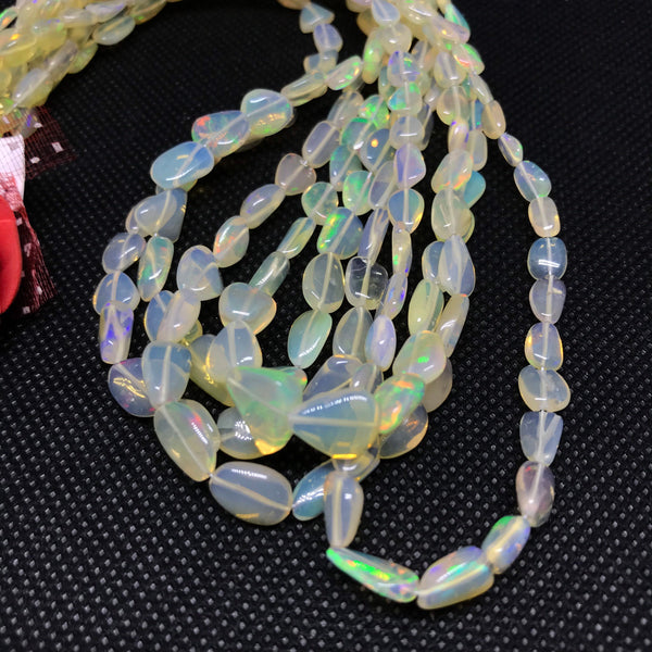 White Ethiopian Opal Beads, Smooth Opal Nuggets Beads, 5.7x6.4 to7x9 MM Natural White Opal Cabochons Beads With Rainbow Fire (#1265)