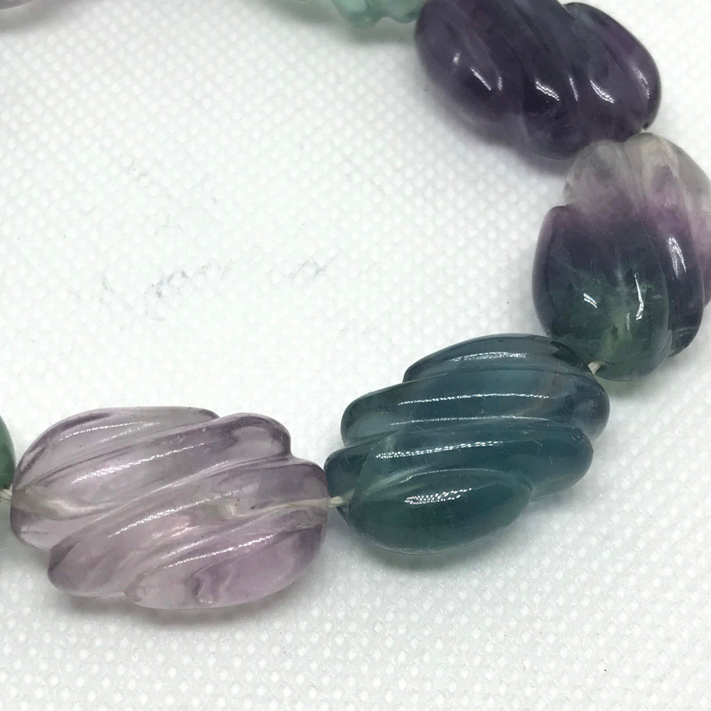 Rainbow Fluorite Beads, 16x24mm oval Carved Melon Beads,16x24mm Fluorite Beaded Necklace,Multi Color Fluorite Gemstone For Jewelry (#1236)