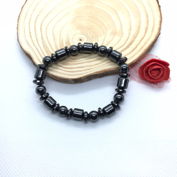 Hematite , stretchable Bracelet ,Barrel ,Energy , Rondel N Round shape 8 mm, Adjustable to fit all size, on Elastic thread (JB-0097 )