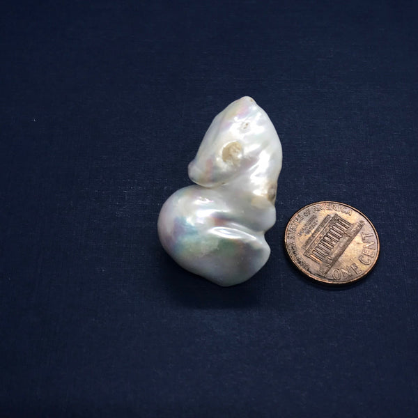 Natural Pearl Free form 36.28x22.55 mm fresh water pearl. Straight drilled top to bottom, best for Creative design (# 25 PRL)