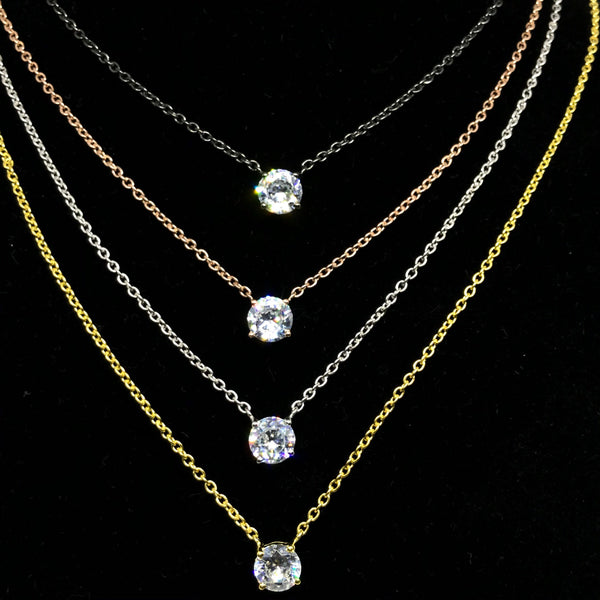 Round 4 colors Sterling Silver Chain with C. Z Love Pendant , adjustable length 16 to 18 inch, Silver-Gold-Rose-Black ( AYS-JB-00103)