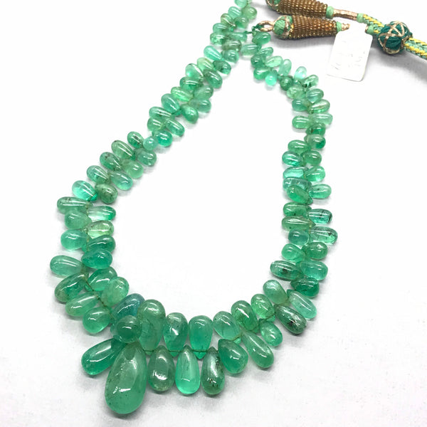 100% Natural Emerald Bead, 19.25x10.2 To 5x5.3MM Emerald Bead Necklace, Brazilian Emerald Briolette, Green Gemstone, Gift For Women (# 1310)