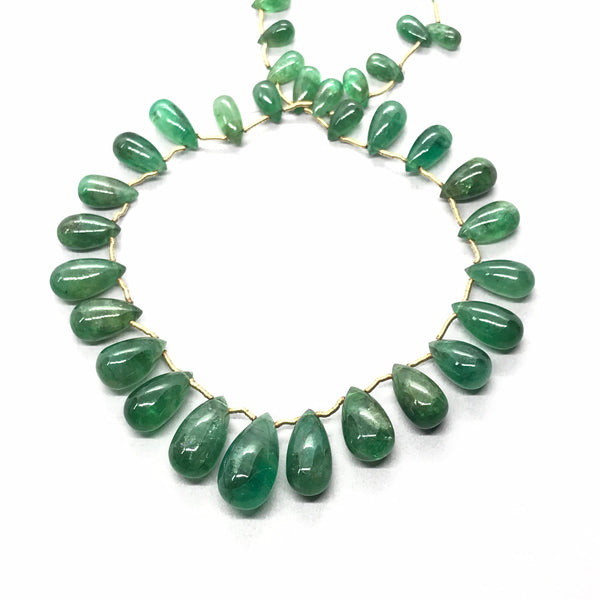 100% Natural Emerald Beads, Emerald Briolette Bead, Emerald Bead Necklace,18.26x10 to 9x4.33mm Green Emerald,Long Necklace For Women(# 1312)