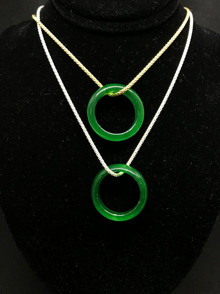 25MM Green Jade Pendant Necklace, 925 Sterling Silver/Gold Plated Popcorn Chain Necklace For Women, March Birthstone Jewelry