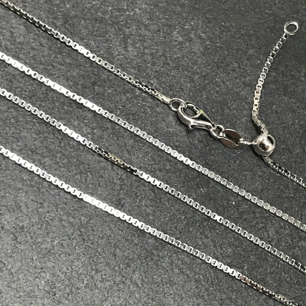 Silver Boc Chain, 925 Sterling Silver, Box Chain Necklace, Adjustable Chain, White Gold Plated, Anniversary Gift (BOX-24-RH)