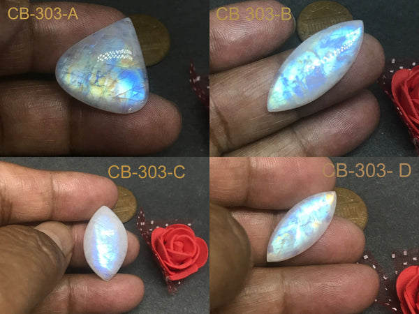 Rainbow moonstone Marquise Cabochons AAA Extra ordinary quality, best Sheen or Rainbow, ( #CB 303 )