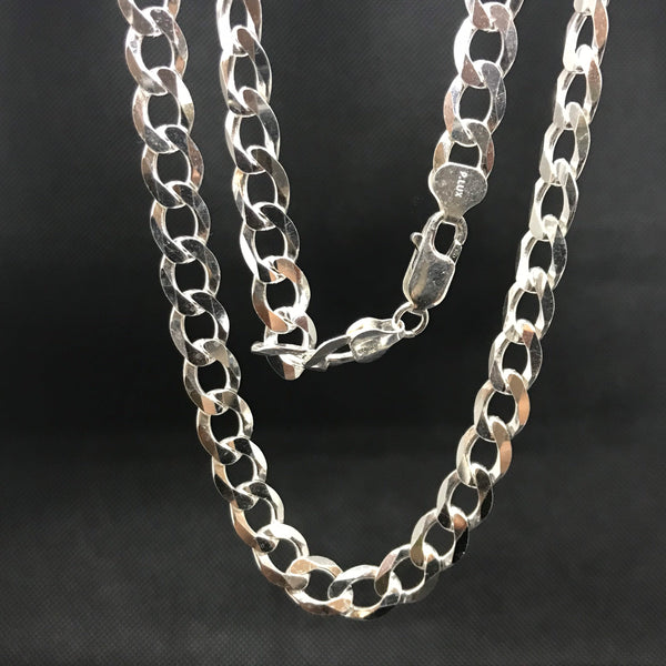 Silver Cuban Chain 925 Sterling silver italian Curb link Chain Necklaces For men and women Gift For Women,Gift for him,Heavy chain