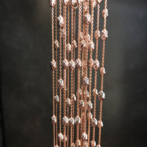 Rose Gold BEAUTIFUL ITALIAN 925 Sterling Siver Two tone(Rose & White) chain Necklace,station OVAL moon cut,Various lengths(TY40-Rw-16)