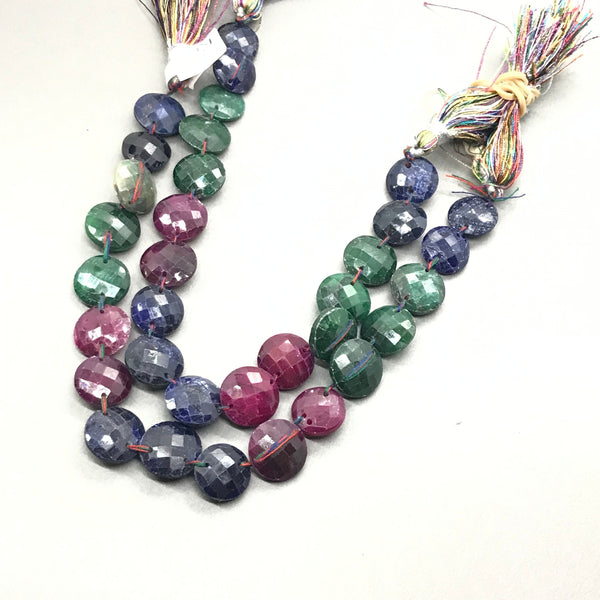 Multi Gemstone Beads,13mm Checker Cut Ruby Sapphire Emerald For Jewelry Making,Multi Color Beaded Necklace,Natural Stones Bead,8 Inch Strand