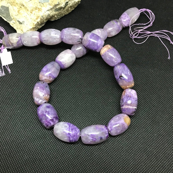 Natural Charolite Barrel 20x16 MM, Purple, Unusual, one of akind Creative, 100% Natural earth mined. (# 1329)